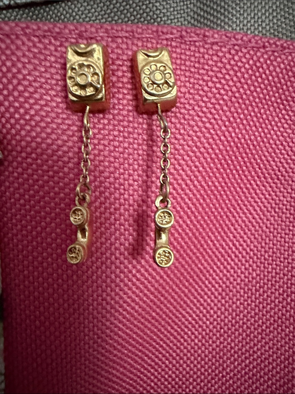 Small gold vintage dangle telephone earrings